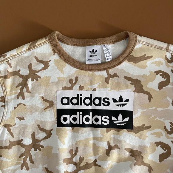 Adidas Originals Youth Crewneck Sweatshirt Beige Camo - Picture 13 of 14